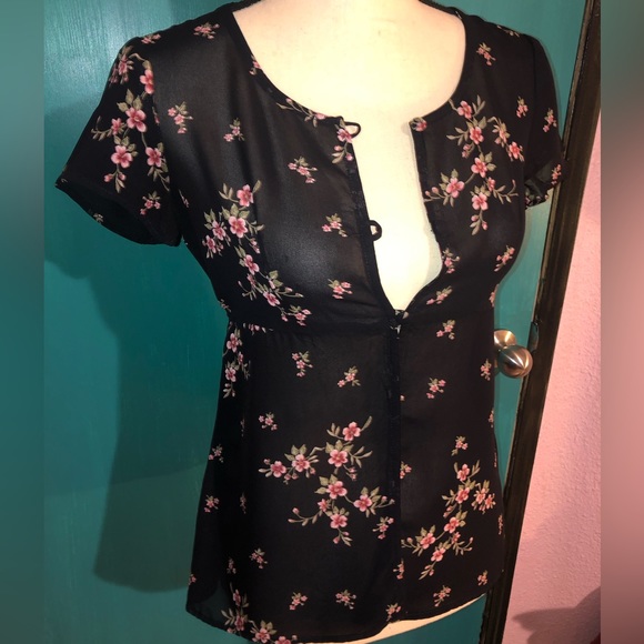 Y2K Robbie Bee Navy Blue with Pink Floral Teddy Blouse - Picture 9 of 11